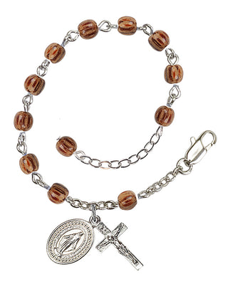 Adjustable Silver Plated 4mm Wood Rosary Bracelet