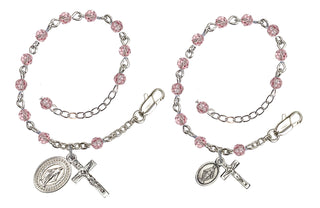 Silver Plate 4mm Mother and Baby Matching Rosary Bracelet
