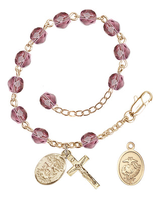 Adjustable Gold Plated 6mm Fire Polished Rosary Bracelet in Amethyst