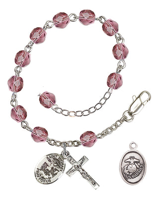 Adjustable Silver Plated 6mm Fire Polished Rosary Bracelet in Amethyst