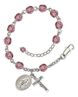 Adjustable Silver Plated 6mm Fire Polished Rosary Bracelet in Amethyst