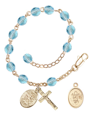 Adjustable Gold Plated 6mm Fire Polished Rosary Bracelet in Aqua
