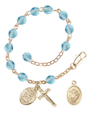 Adjustable Gold Plated 6mm Fire Polished Rosary Bracelet in Aqua