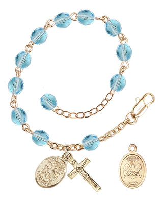 Adjustable Gold Plated 6mm Fire Polished Rosary Bracelet in Aqua