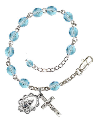 Adjustable Silver Plated 6mm Fire Polished Rosary Bracelet in Aqua