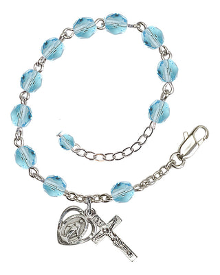 Adjustable Silver Plated 6mm Fire Polished Rosary Bracelet in Aqua