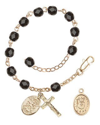 Adjustable Gold Plated 6mm Fire Polished Rosary Bracelet in Black