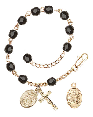 Adjustable Gold Plated 6mm Fire Polished Rosary Bracelet in Black