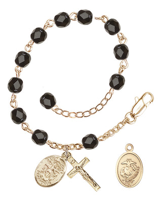 Adjustable Gold Plated 6mm Fire Polished Rosary Bracelet in Black