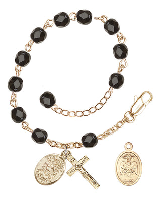 Adjustable Gold Plated 6mm Fire Polished Rosary Bracelet in Black