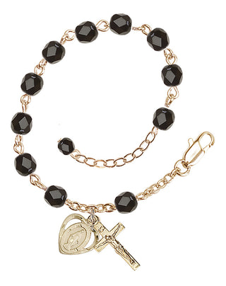 Adjustable Gold Plated 6mm Fire Polished Rosary Bracelet in Black