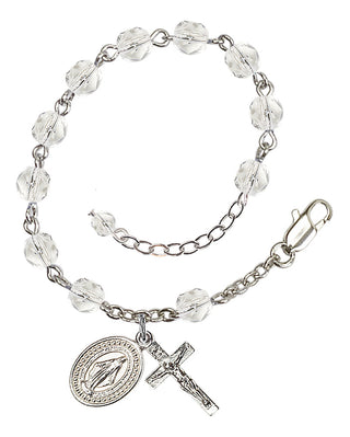 Adjustable Silver Plated 6mm Fire Polished Rosary Bracelet in Crystal