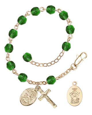Adjustable Gold Plated 6mm Fire Polished Rosary Bracelet in Emerald