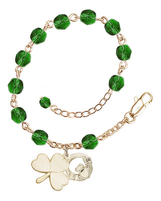 Adjustable Gold Plated 6mm Fire Polished Rosary Bracelet in Emerald