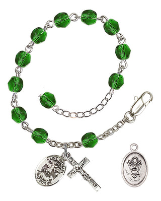 Adjustable Silver Plated 6mm Fire Polished Rosary Bracelet in Emerald