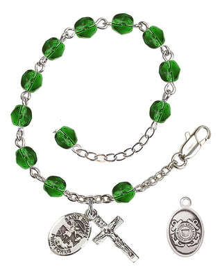 Adjustable Silver Plated 6mm Fire Polished Rosary Bracelet in Emerald