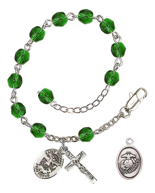 Adjustable Silver Plated 6mm Fire Polished Rosary Bracelet in Emerald