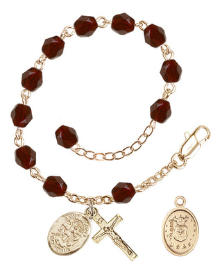 Adjustable Gold Plated 6mm Fire Polished Rosary Bracelet in Garnet