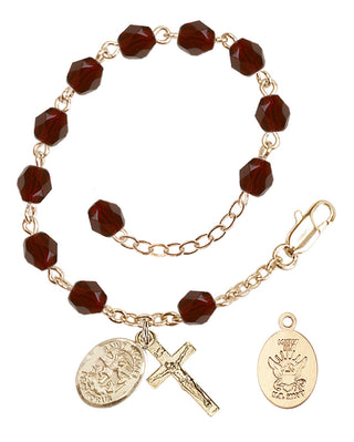 Adjustable Gold Plated 6mm Fire Polished Rosary Bracelet in Garnet
