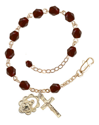 Adjustable Gold Plated 6mm Fire Polished Rosary Bracelet in Garnet