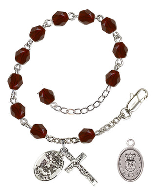 Adjustable Silver Plated 6mm Fire Polished Rosary Bracelet in Garnet