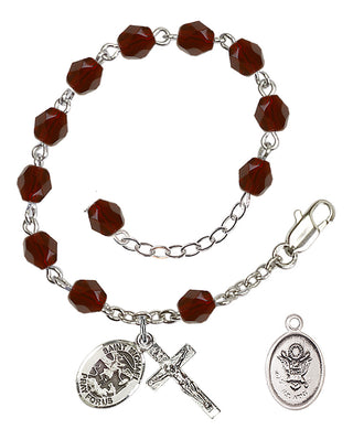 Adjustable Silver Plated 6mm Fire Polished Rosary Bracelet in Garnet