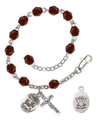 Adjustable Silver Plated 6mm Fire Polished Rosary Bracelet in Garnet