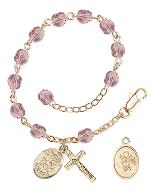 Adjustable Gold Plated 6mm Fire Polished Rosary Bracelet in Light Amethyst