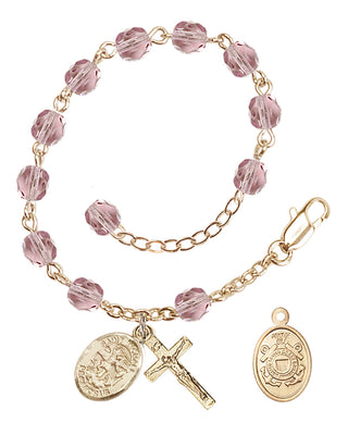 Adjustable Gold Plated 6mm Fire Polished Rosary Bracelet in Light Amethyst