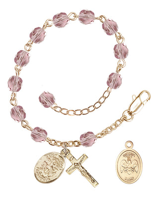 Adjustable Gold Plated 6mm Fire Polished Rosary Bracelet in Light Amethyst