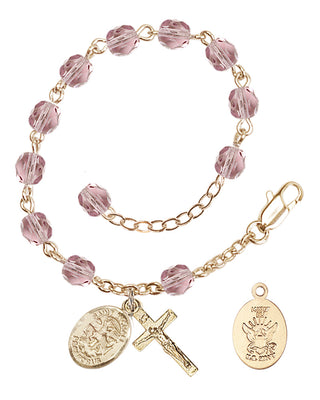 Adjustable Gold Plated 6mm Fire Polished Rosary Bracelet in Light Amethyst