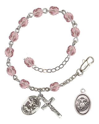 Adjustable Silver Plated 6mm Fire Polished Rosary Bracelet in Light Amethyst