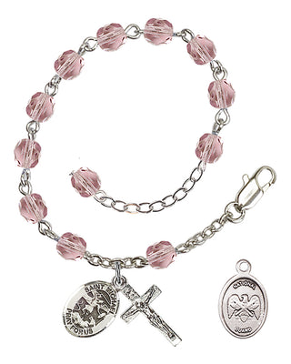 Adjustable Silver Plated 6mm Fire Polished Rosary Bracelet in Light Amethyst