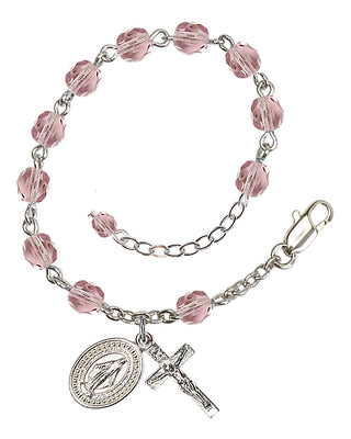Adjustable Silver Plated 6mm Fire Polished Rosary Bracelet in Light Amethyst