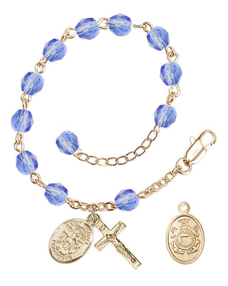 Adjustable Gold Plated 6mm Fire Polished Rosary Bracelet in Light Sapphire