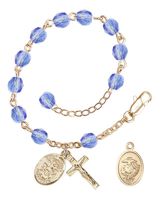Adjustable Gold Plated 6mm Fire Polished Rosary Bracelet in Light Sapphire