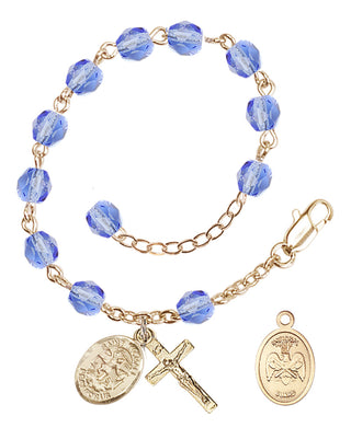 Adjustable Gold Plated 6mm Fire Polished Rosary Bracelet in Light Sapphire