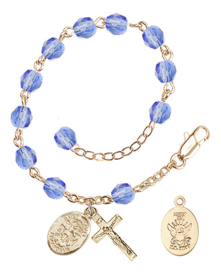 Adjustable Gold Plated 6mm Fire Polished Rosary Bracelet in Light Sapphire