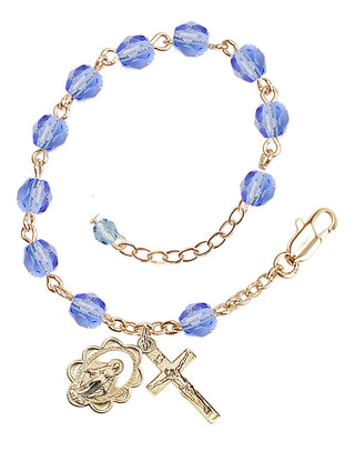 Adjustable Gold Plated 6mm Fire Polished Rosary Bracelet in Light Sapphire