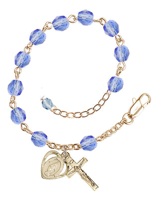 Adjustable Gold Plated 6mm Fire Polished Rosary Bracelet in Light Sapphire