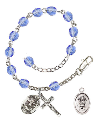 Adjustable Silver Plated 6mm Fire Polished Rosary Bracelet in Light Sapphire