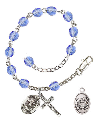 Adjustable Silver Plated 6mm Fire Polished Rosary Bracelet in Light Sapphire