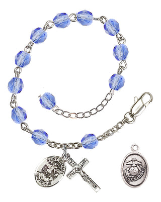 Adjustable Silver Plated 6mm Fire Polished Rosary Bracelet in Light Sapphire