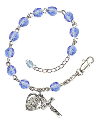 Adjustable Silver Plated 6mm Fire Polished Rosary Bracelet in Light Sapphire