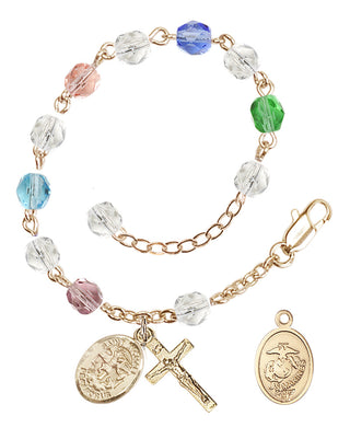 Adjustable Gold Plated 6mm Fire Polished Rosary Bracelet in Multi-Color