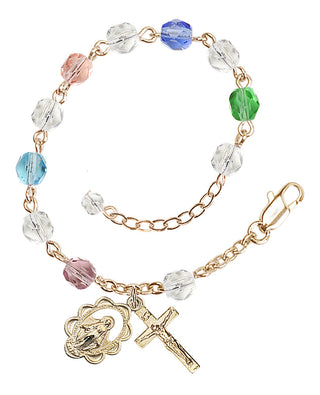 Adjustable Gold Plated 6mm Fire Polished Rosary Bracelet in Multi-Color