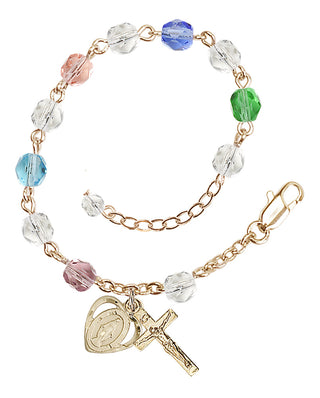 Adjustable Gold Plated 6mm Fire Polished Rosary Bracelet in Multi-Color