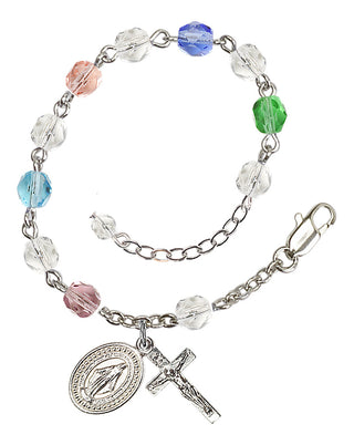 Adjustable Silver Plated 6mm Fire Polished Rosary Bracelet in Multi-Color