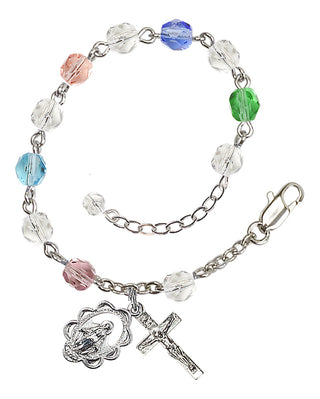 Adjustable Silver Plated 6mm Fire Polished Rosary Bracelet in Multi-Color