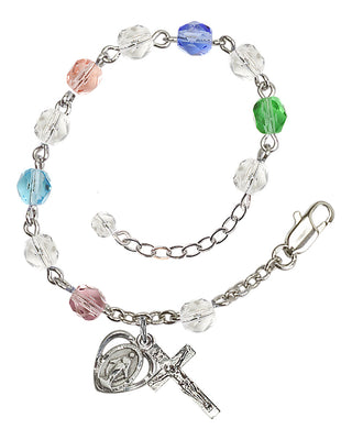 Adjustable Silver Plated 6mm Fire Polished Rosary Bracelet in Multi-Color